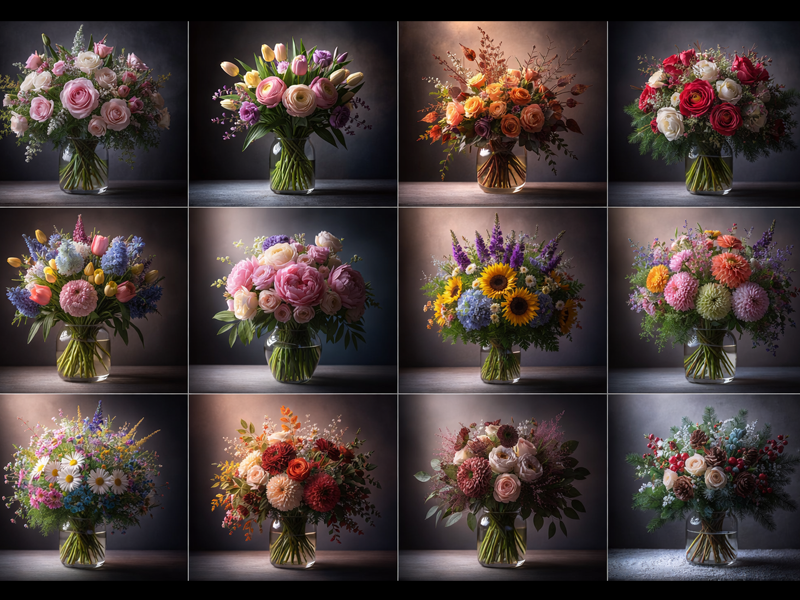 Saisonale Blumensträuße über das ganze Jahr