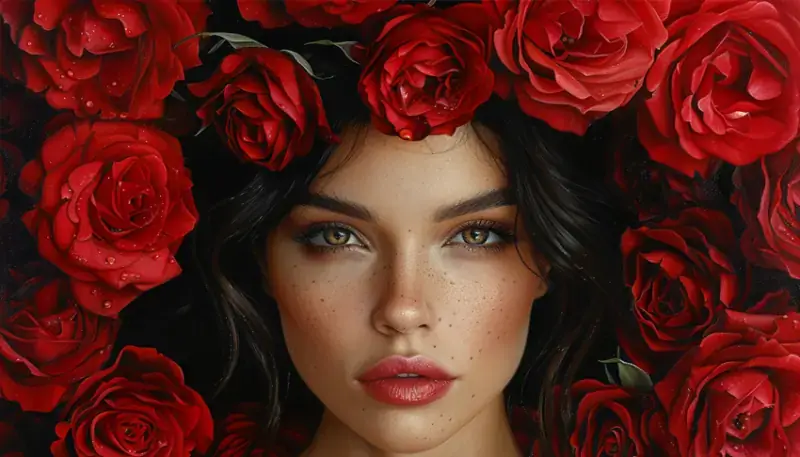 Frau mit roten Rosen